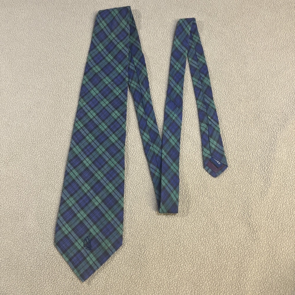 Nautica Men's 100% Cotton Tie Blue Green Plaid Made in USA 3.75" W 58.75" L - Picture 5 of 9